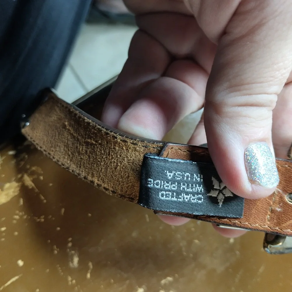 Brighton Brown Leather Western Belt Silver Engraved Floral Hardware Vintage 1994